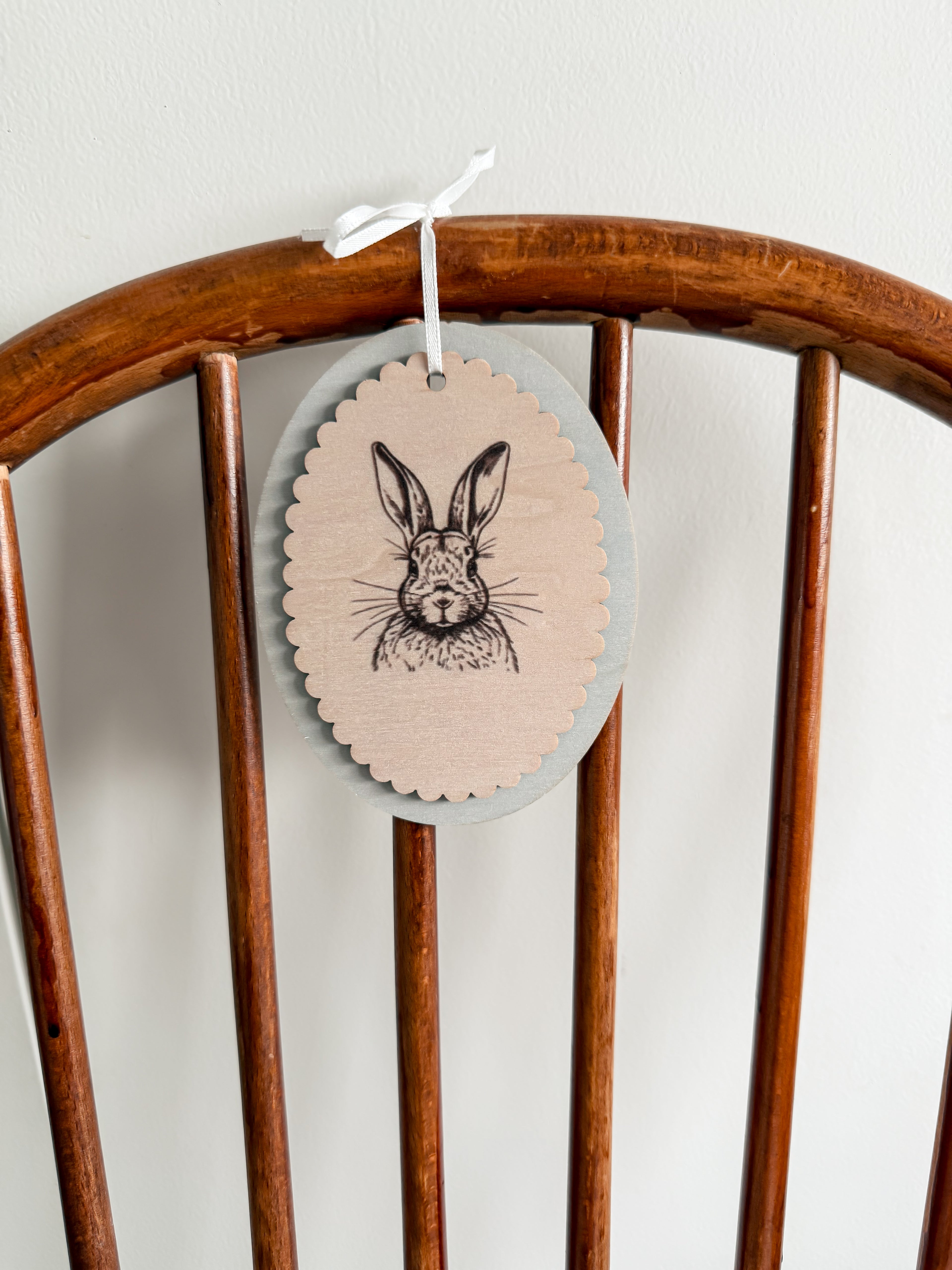 Vintage Wooden Easter Tag - soft pastel blue