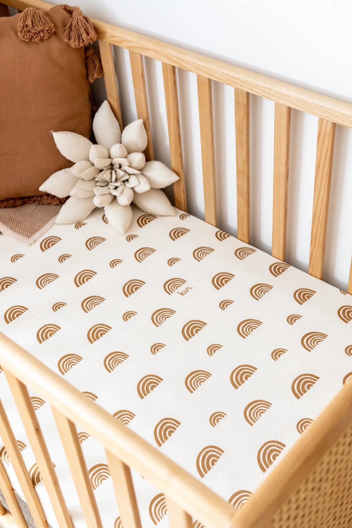 organic cot sheet - rainbow ivory + umber
