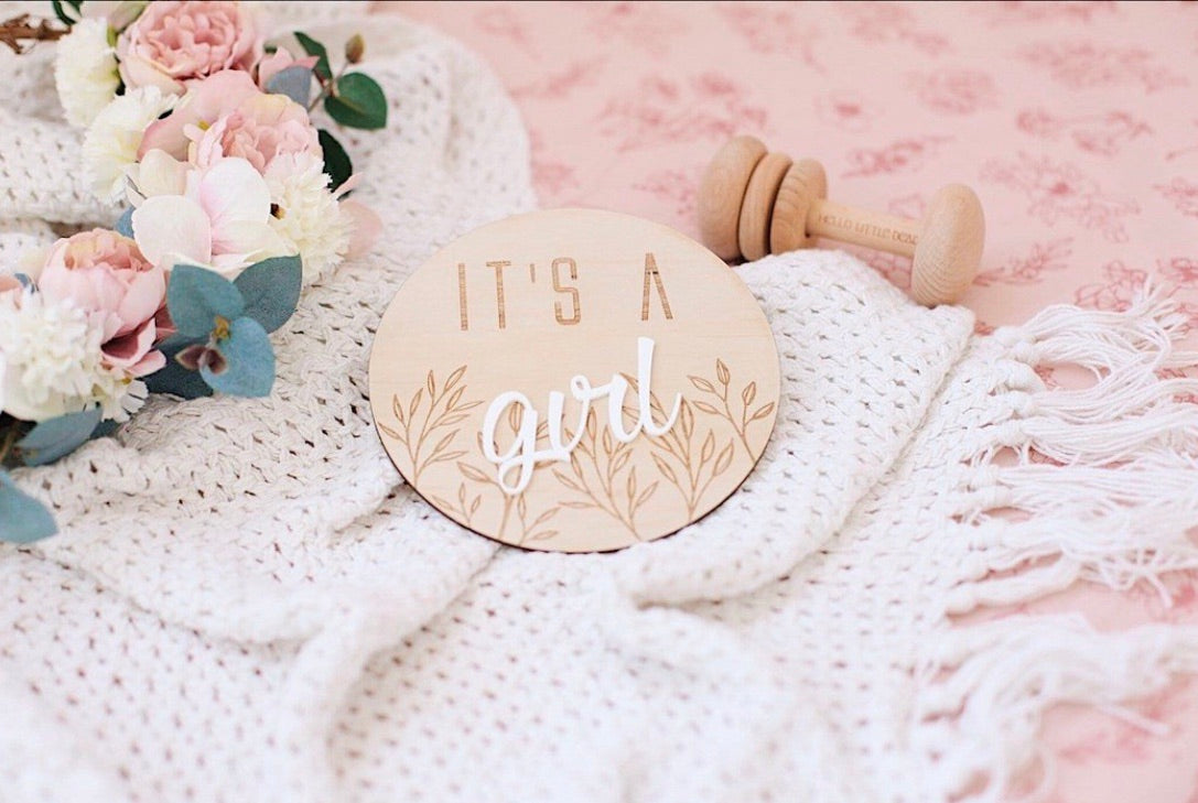 Single Wood + Acrylic Disc - It’s A Girl