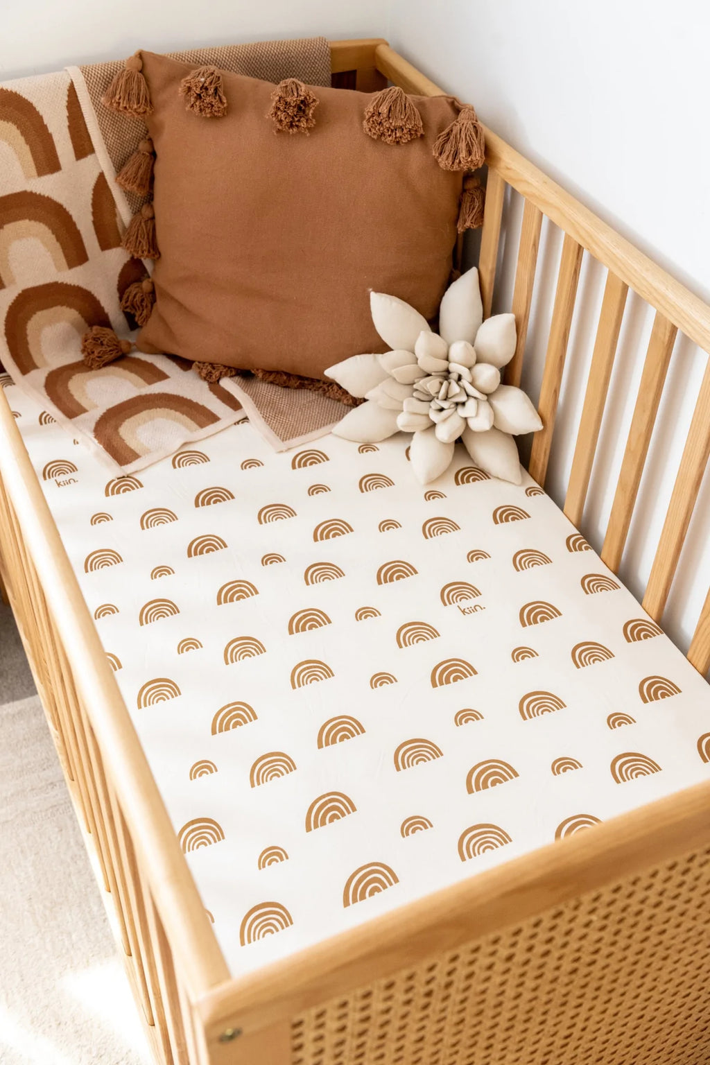 organic cot sheet - rainbow ivory + umber