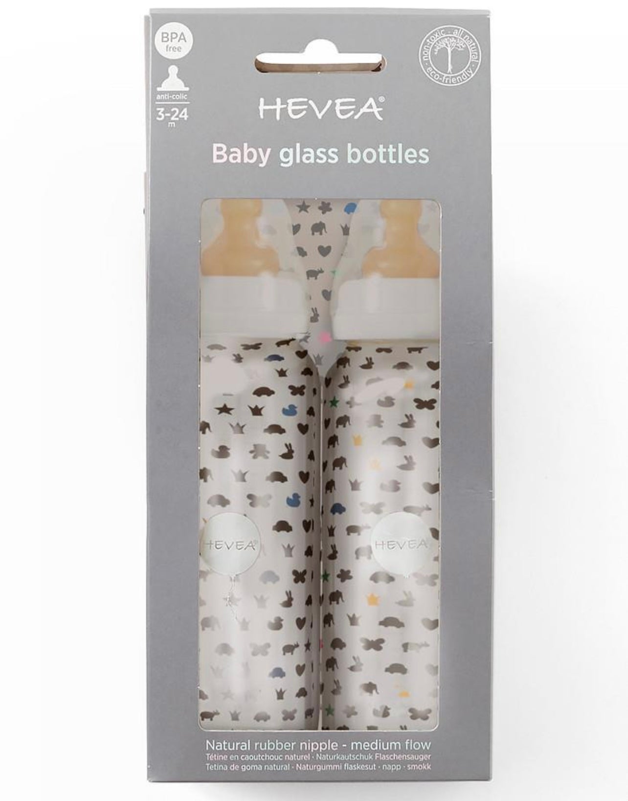 Hevea - Glass Bottle - 240ml - 2 Pack - White Screw Cap